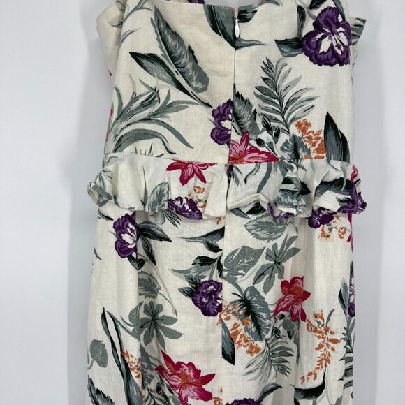 WAYF Dress Mahari Beige Floral Print Cut Out Ruffle Midi Sleeveless - Picture 11 of 12